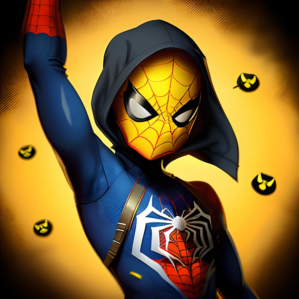 Crime more cheerful yellow background and the emoji with the mask of spider-man