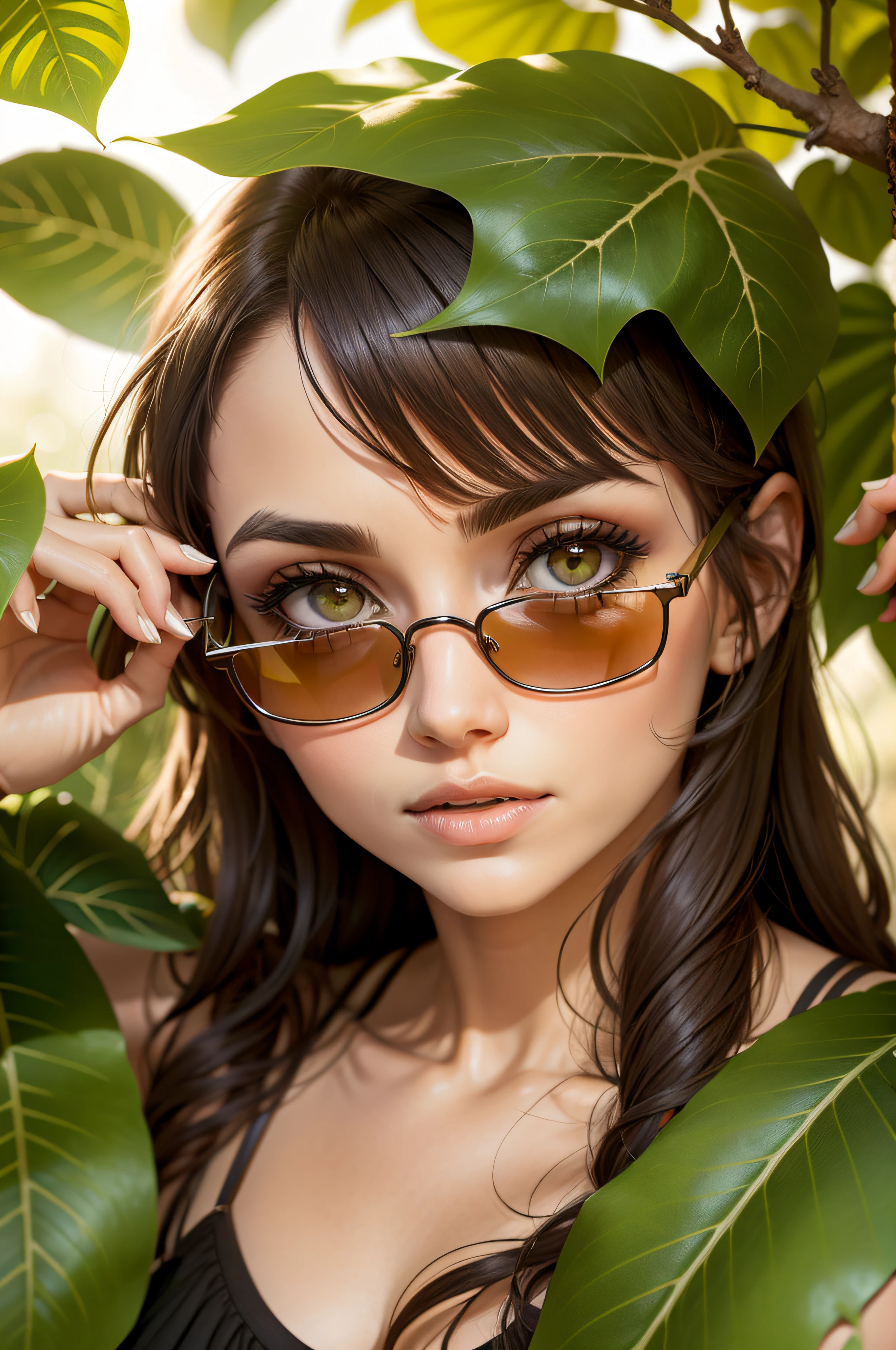 hoja de  arbol con gafas de sol