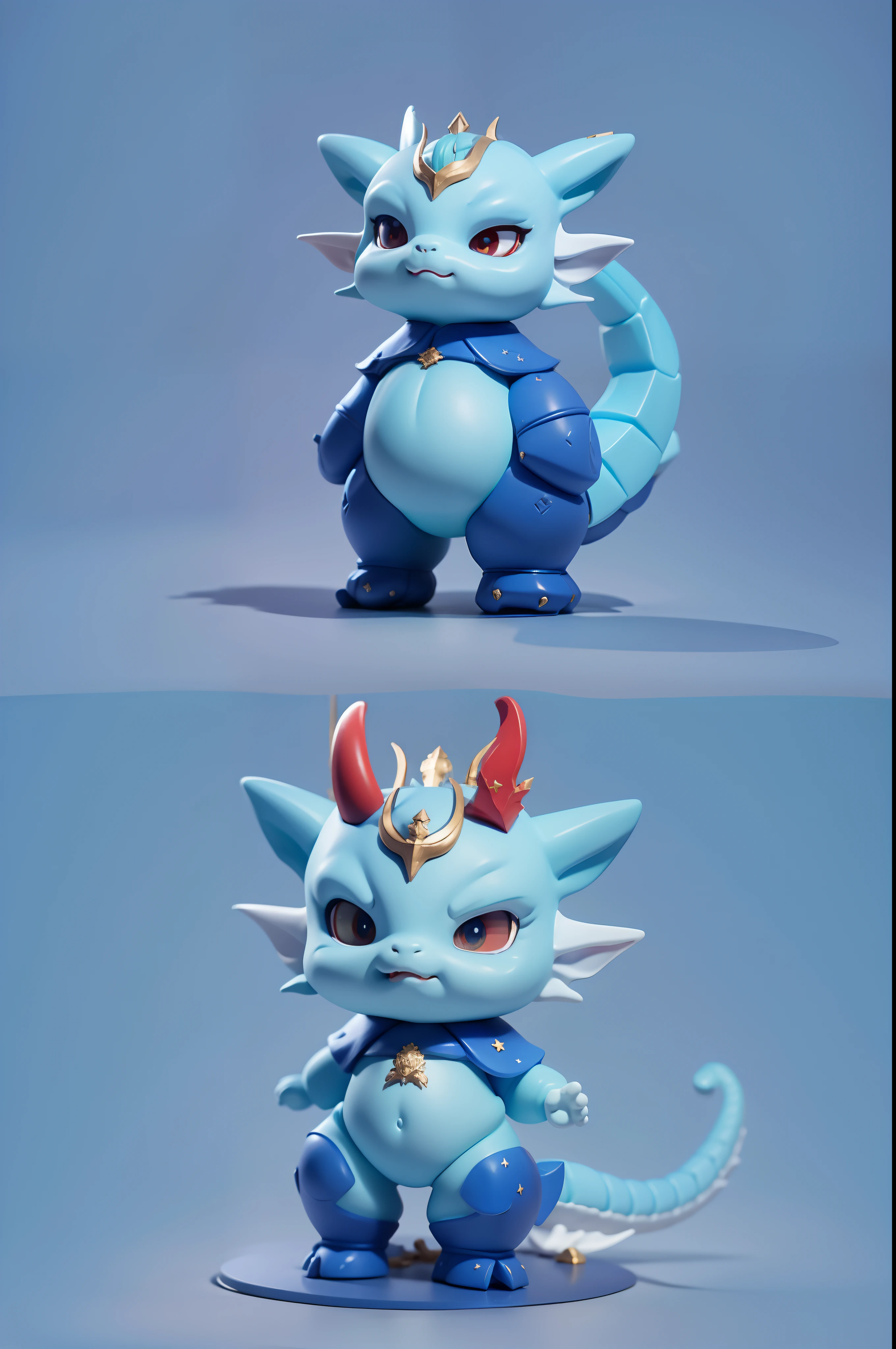 There are dragon horns on the head,Ornaments with red stars on the belly