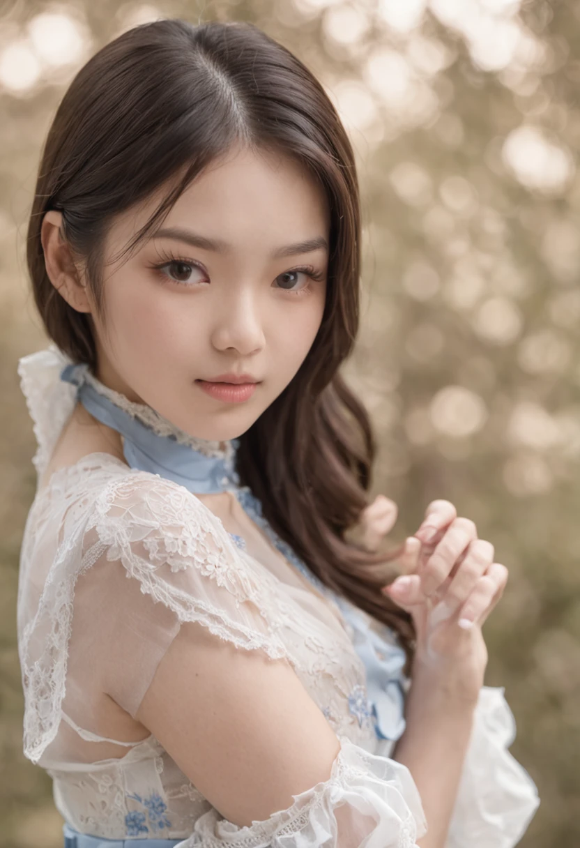 Asian little girl,white stockings,blue-shirt,The reveal panties,