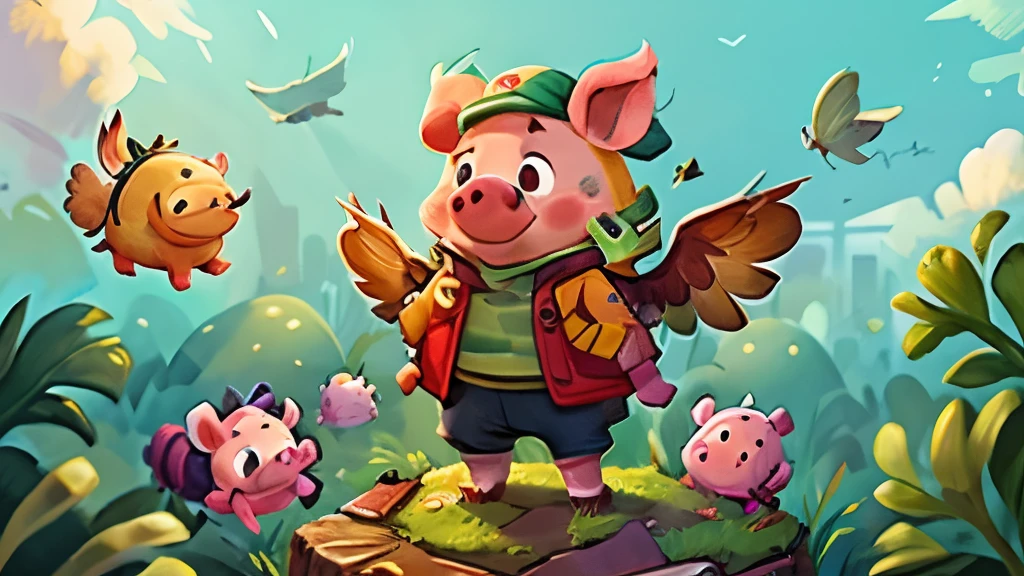 Pig standing on the vent,Wings grew and flew