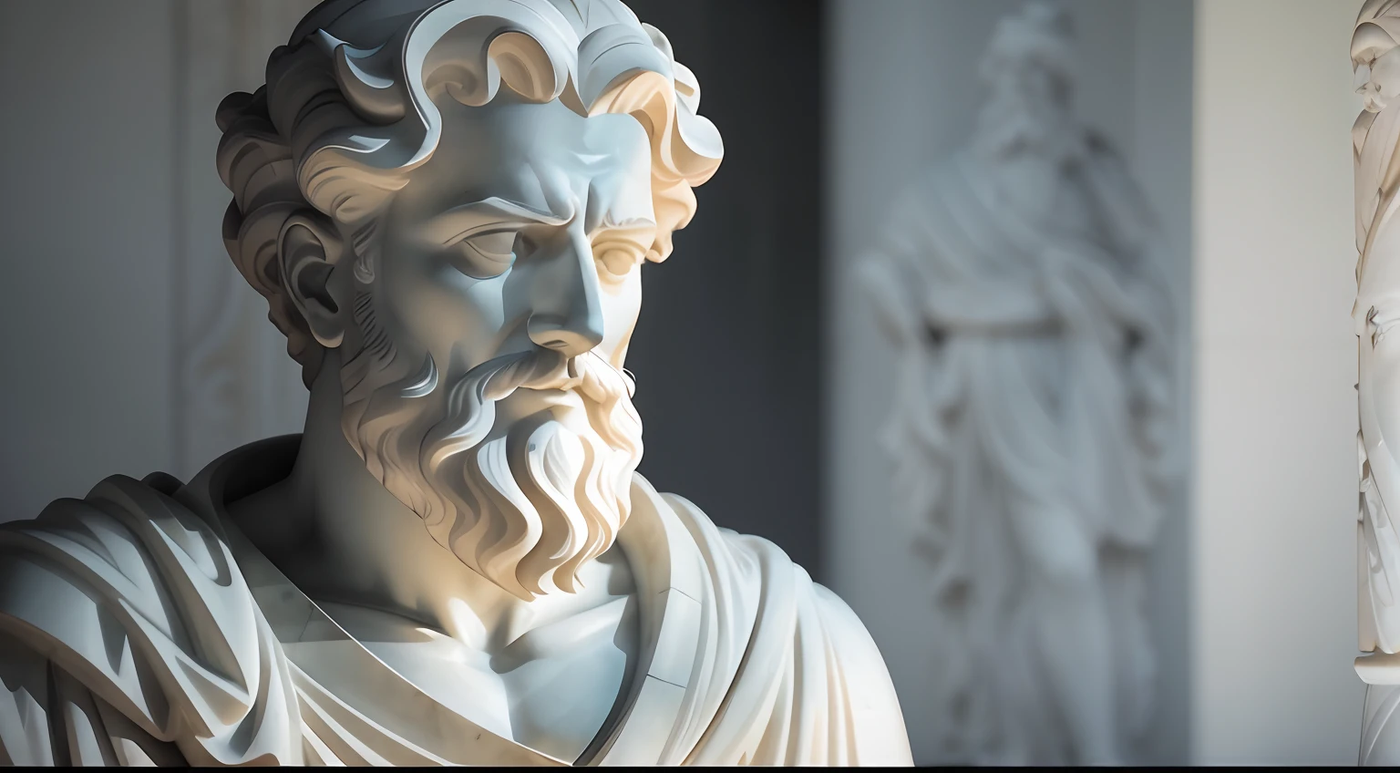 Roman emperor Marcus Aurelius statue of a man Roman emperor Marcus Aurelius with a beard and a beard, divino e estoico, escultura realista de 8k bernini, rosto estoico, estoico e calmo, Stoic attitude, Estoicismo, stoic facial expression, an ancient greek statue, greco roman statue, inspired by Roman Emperor Marcus Aurelius, o grego, Greek marble statue, classical statue