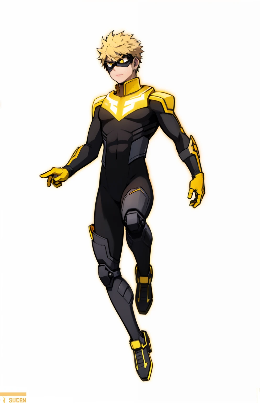 My Hero Academia style, anime boy, male, young male, trending on artstation pixiv, (Full body shot:0.5), head covering, helmet, face covering, mask, yellow helmet, yellow face mask, black eye goggles, black goggles, eye goggles, hero costume, full body suit, black color suit with yellow, shining golden aura around, shining golden aura, golden aura around, Golden aura, bright aura, aura around, super detailed, perfect anatomy,