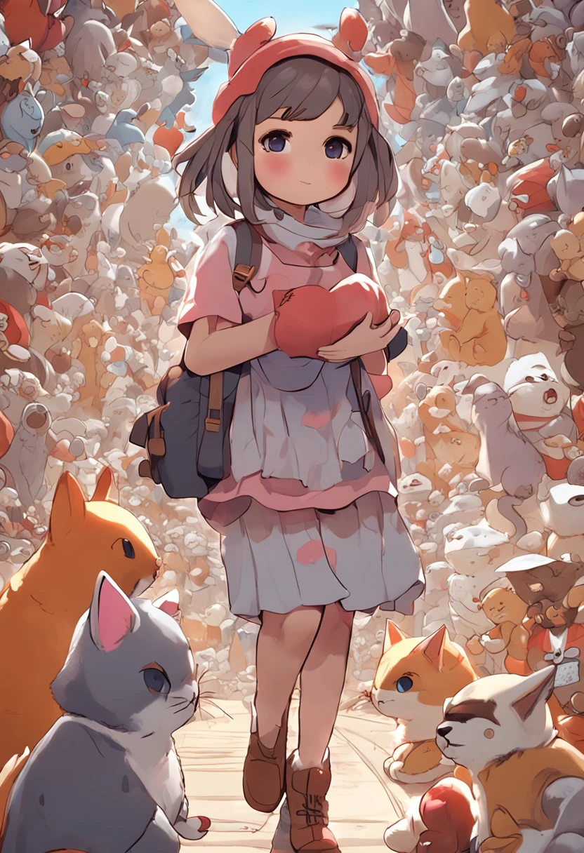 Anime girl with lots of stuffed animals and cats, cute detailed digital art, Poe Ryan Yee, Beautiful Art Style, Adorable Digital Painting, beautiful digital art, Cute detailed illustration, digital anime illustration, 3D rendering of official art, Official art of high detail, Official illustration of the character, anime stylized, kawaii hq render, pokemon art style, cute illustration, detailed fan art