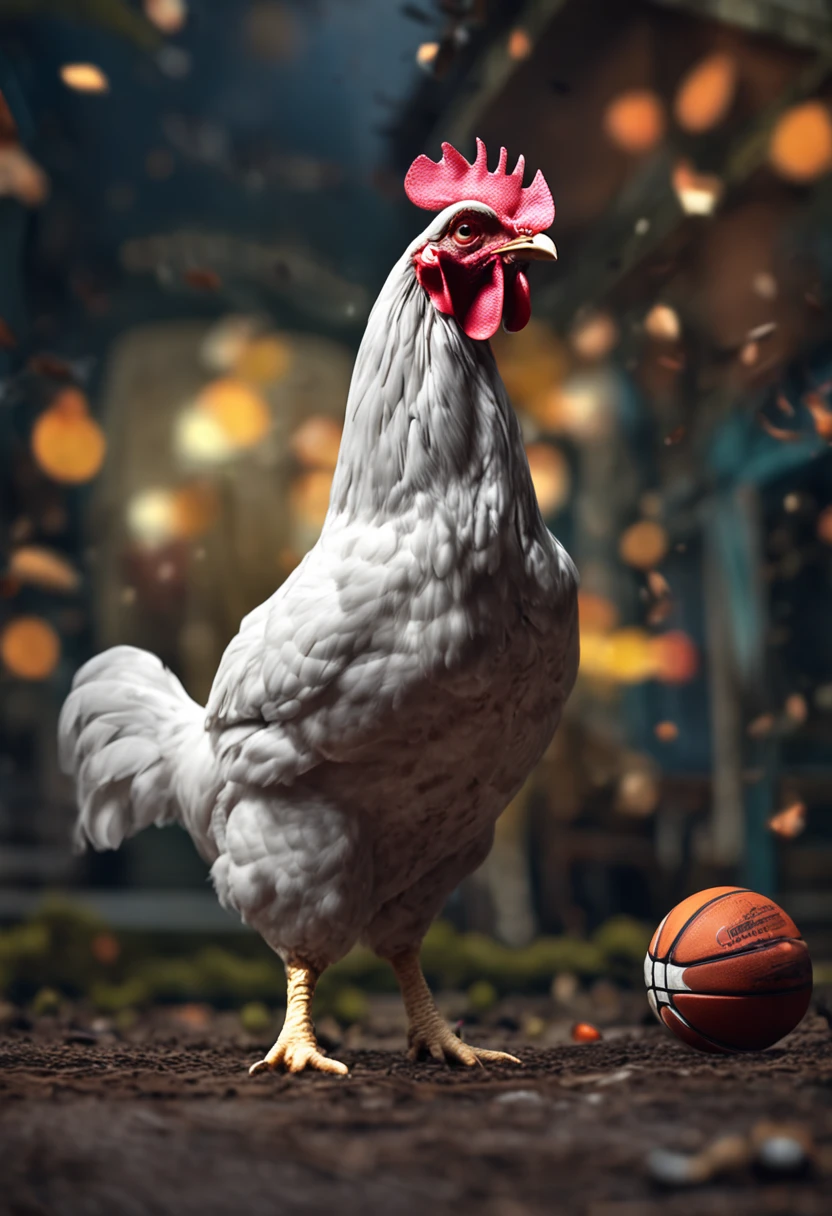 A chicken playing basketball