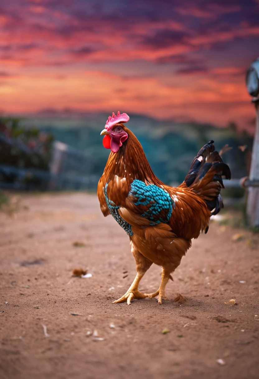 A chicken playing basketball