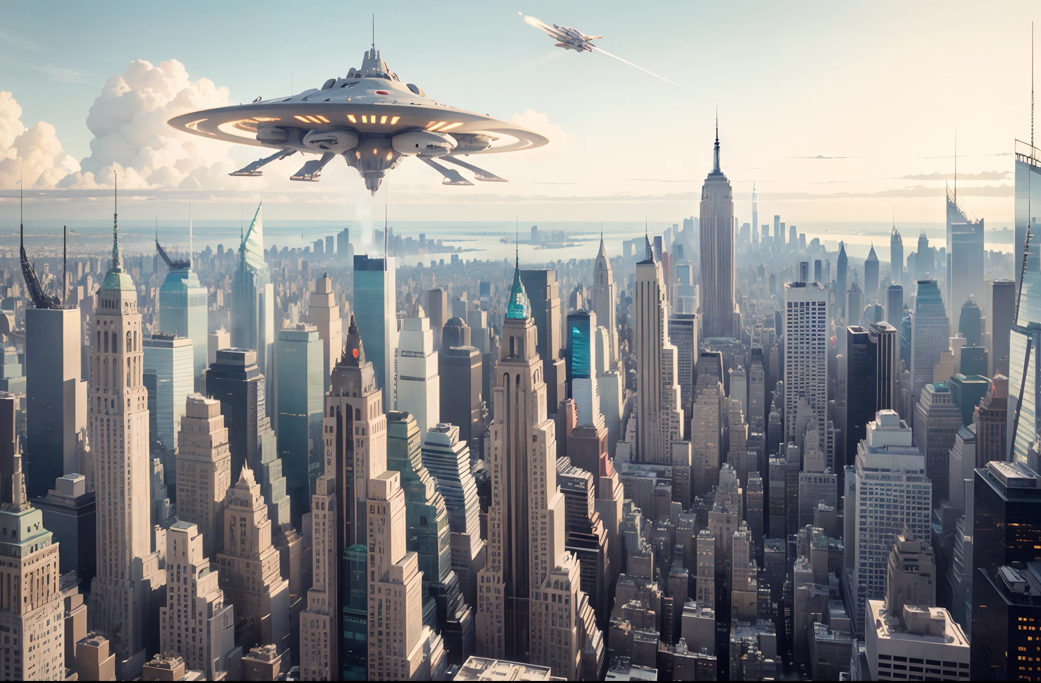 New York being destroyed by a spaceship --auto --s2