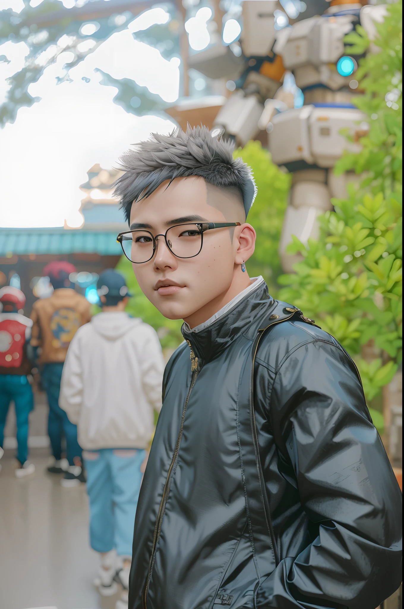 anime boy in short shorts and jacket standing next to giant robot, artwork in the style of guweiz, cyberpunk anime girl mech, trending on cgstation, guweiz, by Russell Dongjun Lu, digital cyberpunk anime art, ross tran 8 k, guweiz on artstation pixiv, girl in mecha cyber armor