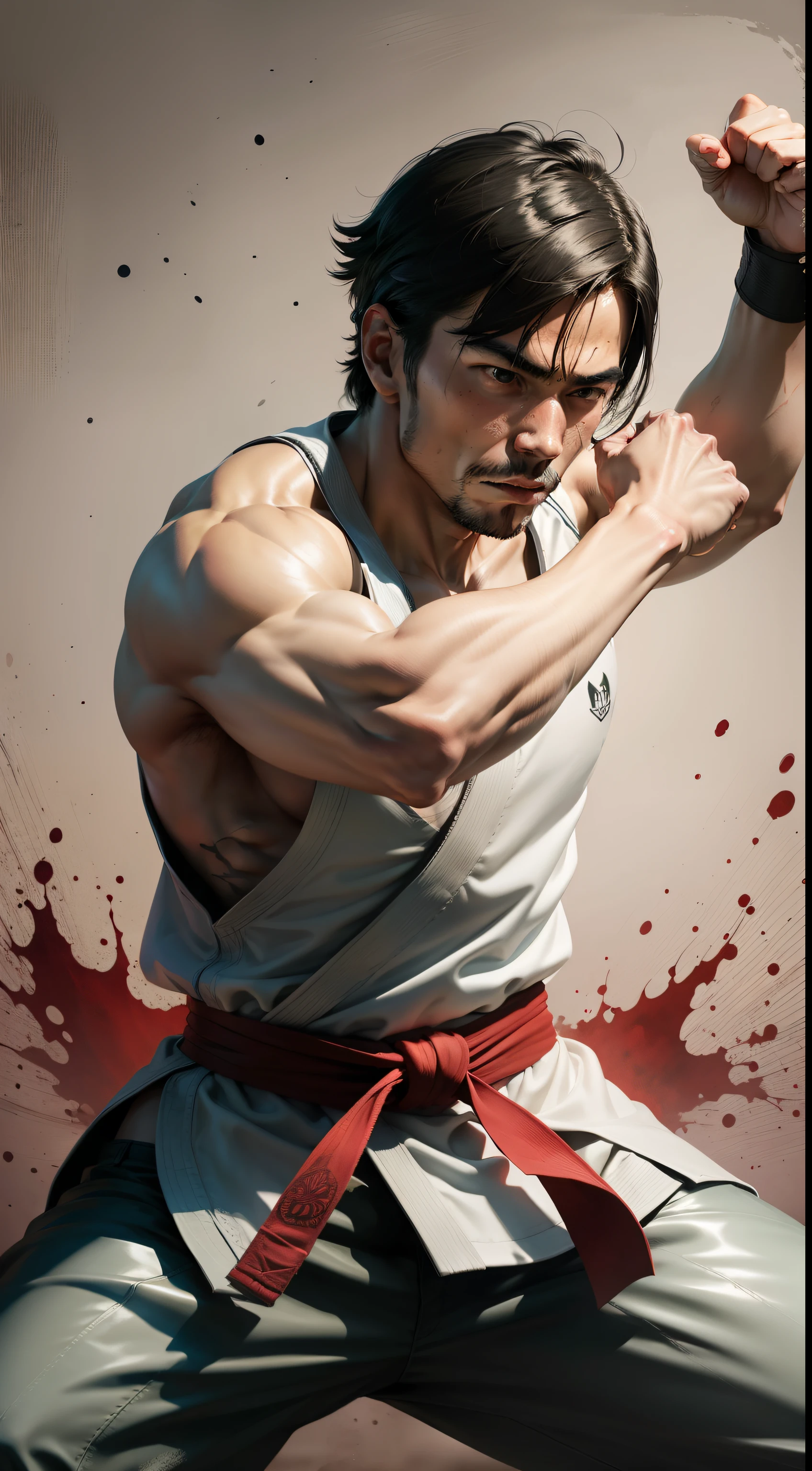 A one-man martial arts，Ink painting