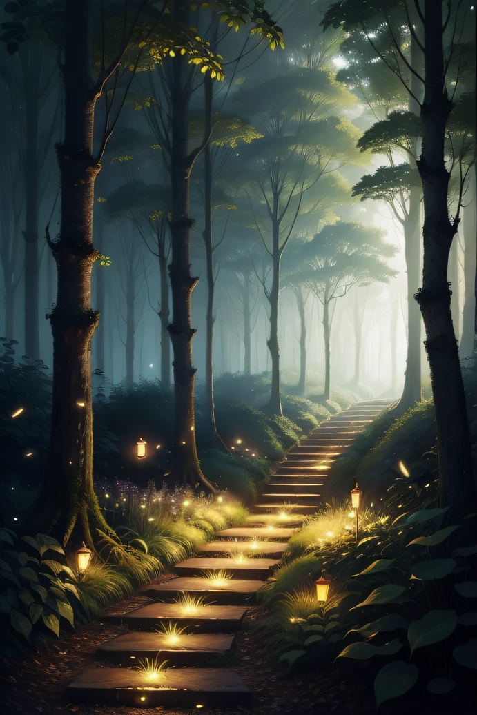 fireflies flying,Inside the dense forest,Secret garden,