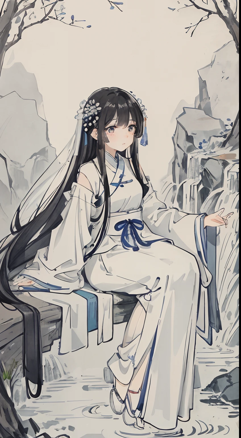 She is pure and beautiful,Have a heart of goodness;Her black hair was like a waterfall,The watery eyes make people shine。Lan Jieying's appearance is really impeccable,The facial features are the most perfect proportions,Pair it with this long dress with blue and white,Fresh and beautiful,With its own fairy temperament,Beautiful with aura。