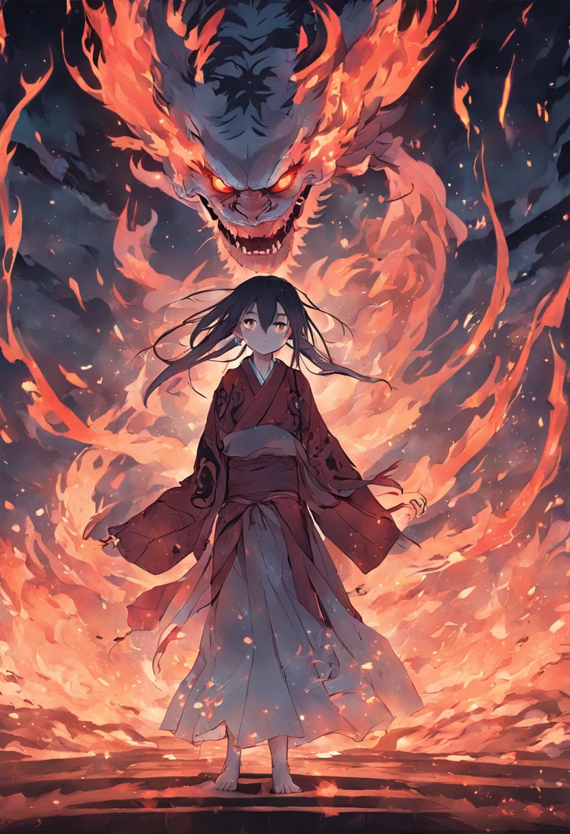 Hyakki Night Line、Chinese horror、the night、Ghost fire，The fire is deep，Artistically、device、decor，high definition resolution。Ethereal and spiritual, with a quaint mysteriousness