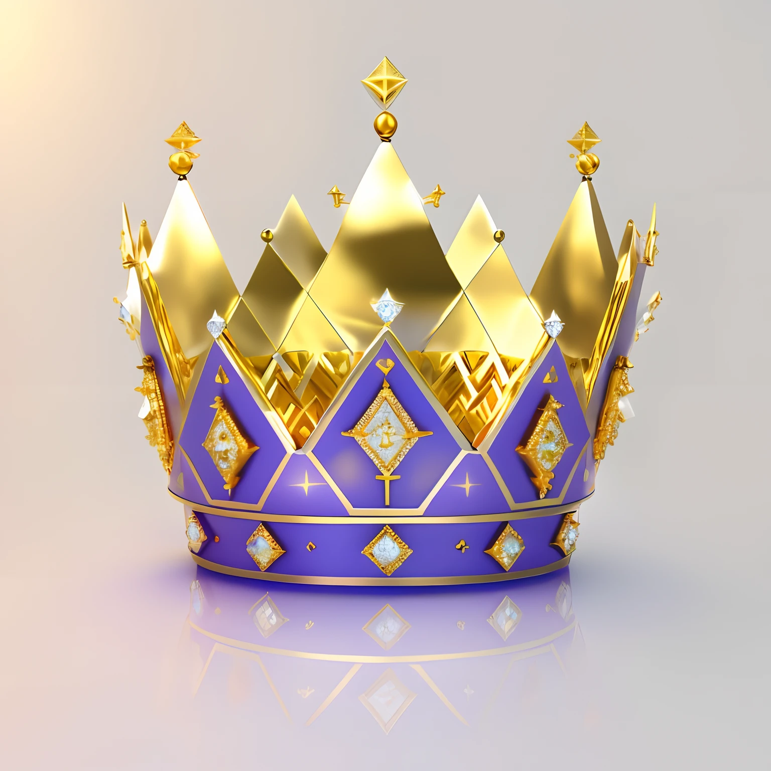 There is a golden crown，Jewelry on white background, floating crown, Golden crown, gold crown, crown, resembling a crown, Crystal crown, crown of giant diamonds, Jewel Crown, wearing gold crown, wearing huge golden crown, coronation, symmetrical crown, large crown, crown of the gods, holy flame crown spell, royal crown