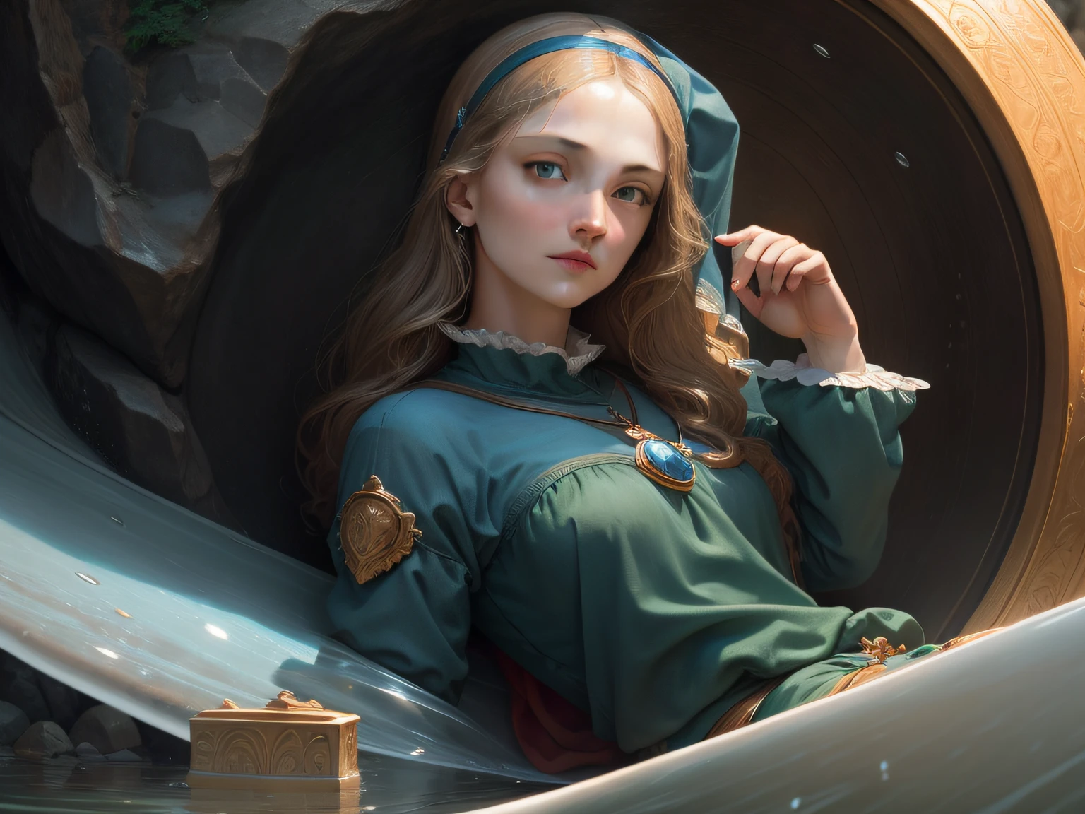 Leonardo Da Vinci water and stone, Madonna and child rock, deluge, gardens, and artist technique, 64k resolution, photorealism, hyper detail, artistic perfection
