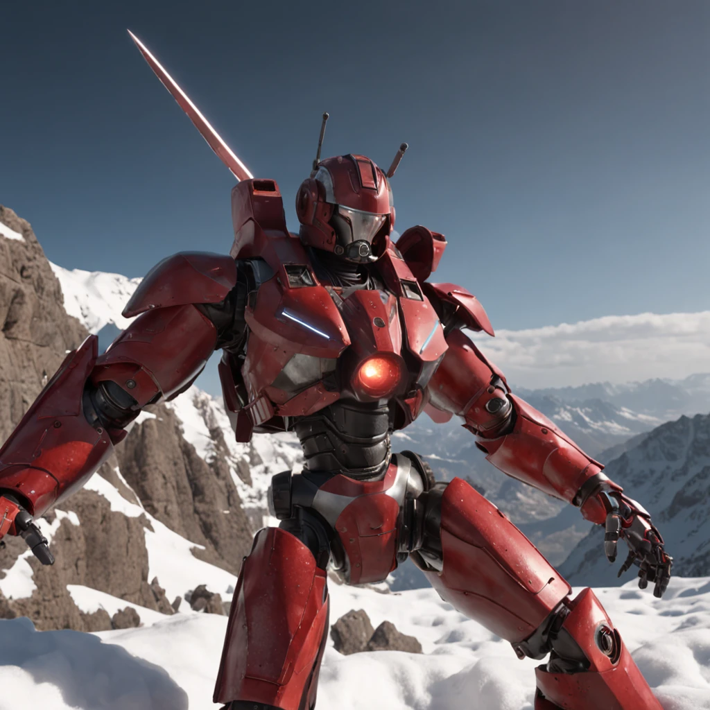 Windblade shivering in the cold on a snow-filled mountain while his legs are crossed and shaking