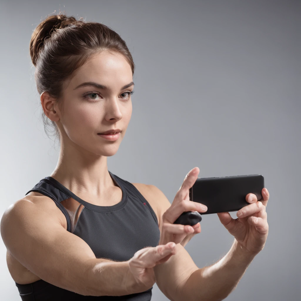 Create a realistic scene of a personal trainer in a gym, showcasing them holding a smartphone and displaying its screen. Capture the trainer's engagement as they share information with a client using the mobile device. Pay attention to lighting and composition to achieve authenticity, with natural light illuminating the scene. Showcase the trainer's interaction with the smartphone screen, portraying a moment of guidance or information exchange. Emphasize the trainer's professional demeanor and focus on their client's needs. This image should reflect the modern integration of technology in the fitness industry, while also highlighting the personalized attention that a personal trainer provides.