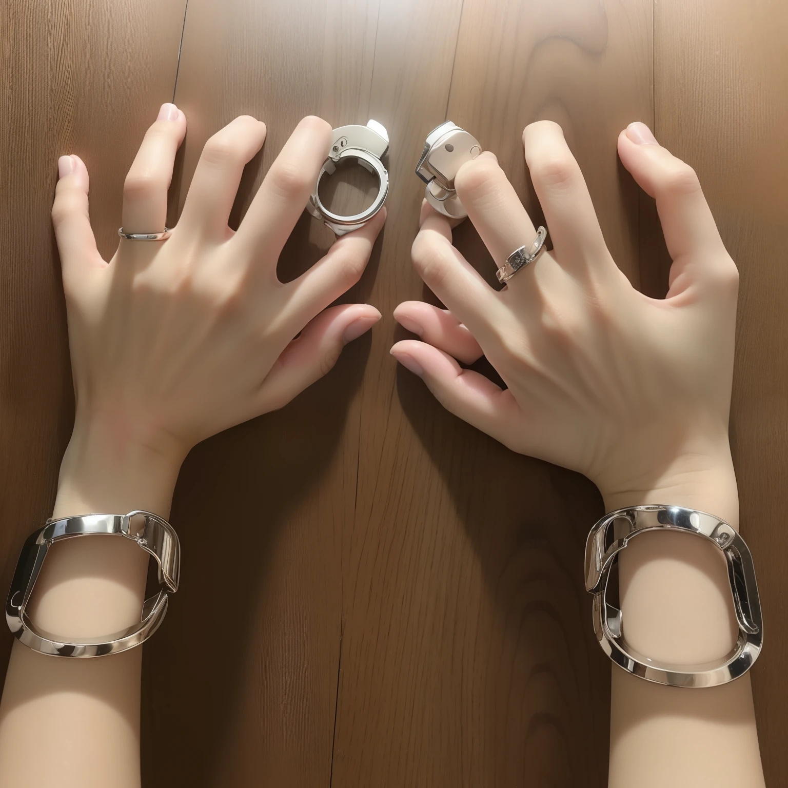 Handcuffs restrain both wrists、Put your hands forward、femele、