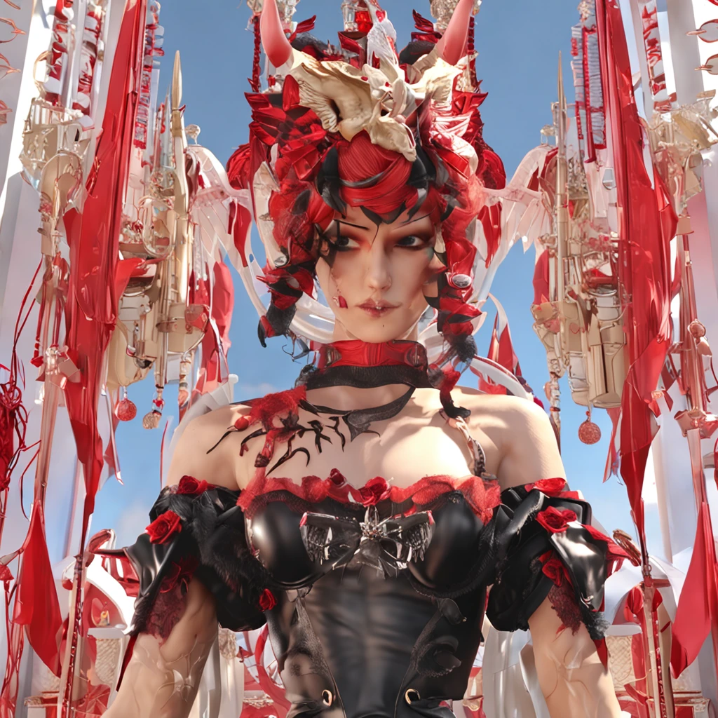 one-girl。Mature fallen angels come。A symbol of the devil。Red double hole