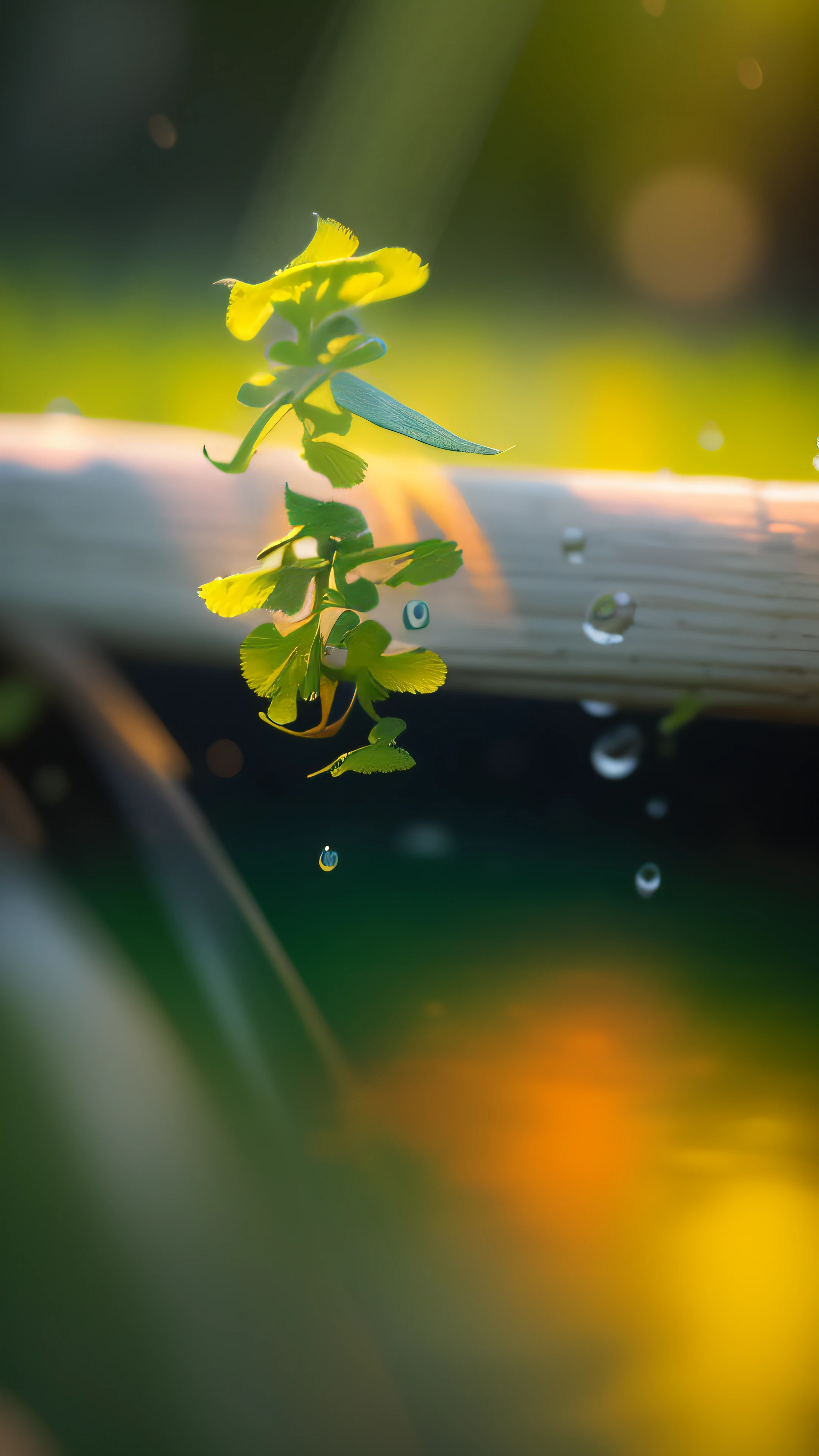 Yellow green red nature, outdoors, water drops, stream, bright picture, fog, clouds, blue sky, (intricate detail), HDR, (intricate detail, super detail: 1.2), cinematography, light, shadows, texture, centering, masterpiece, best quality, 8K, crazy detail, intricate detail, super detail, super quality, high detail, super detail,