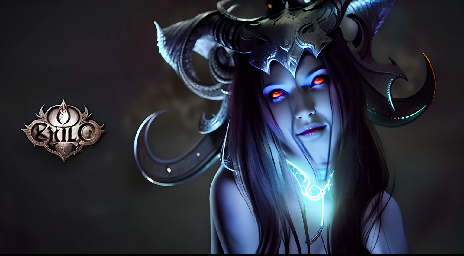 A woman with horns and a horned head is shown in this image, Mito grego pintura digital, diablo 4 lilith, portrait of a scorpion goddess, Deusa Carneiro com chifres, Tiefling Azul, white horns queen demon, Hecate, arte de fantasia digital 2d, godess do mal, portrait of demon girl, hecate goddess, Mito das trevas grego