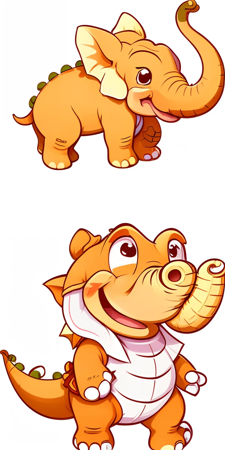 Cartoon illustration of cute elephant and cute little dragon, cartoonish vector style, mascot illustrations, set of high quality hd sprites, Mobile game art, Cartoon Art Style, telegraph stickers, Two different characters, Cartoon Art Style, telegraph stickers design, dinosaurs,elephants, inspired by Abidin Dino, Cartoon style illustration, Mobile game background, Cartoon illustration