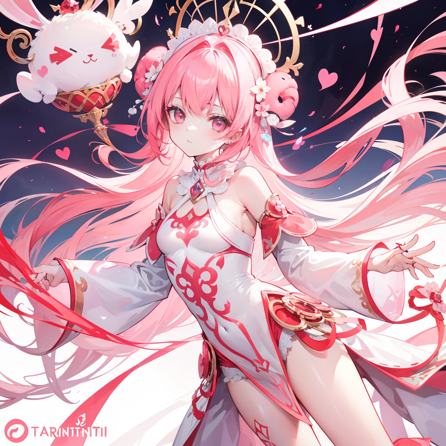 The Title Douluo Continent with multiple red soul rings,It's a beautiful sister,Pink and white color scheme,It is called the cartilage rabbit