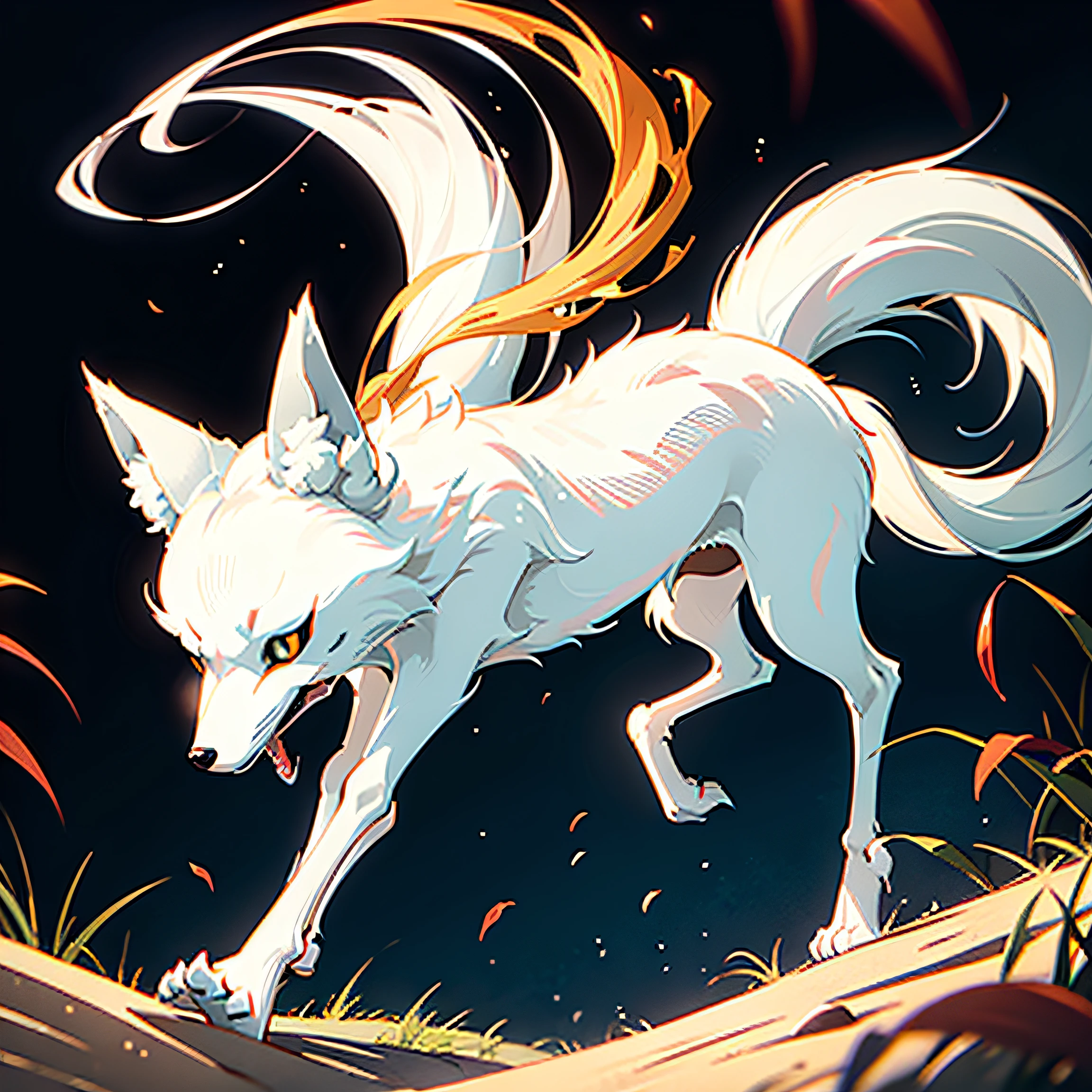 fox, fox skeleton, fox, running, four legs, mythical fox, white fox, kitsune, proud fox, lies, the fox lies, four short legs, fox lies on the ground masterpiece, best quality, (white backgroud: 2), 1fox, no background, no man, no girl