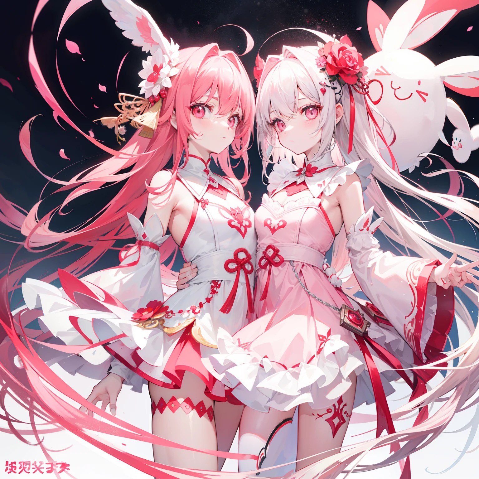 The Title Douluo Continent with multiple red soul rings，It's a beautiful sister，Pink and white color scheme，It is called the cartilage rabbit