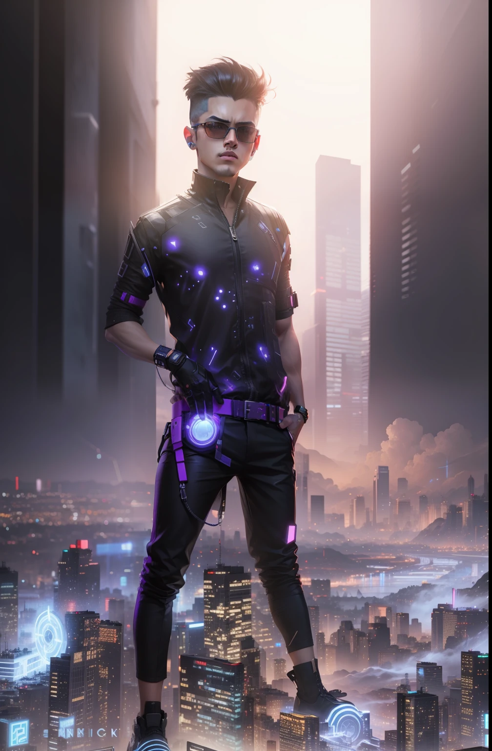 Change background cyberpunk handsome boy. Realistic face. 8k ultra realistic.