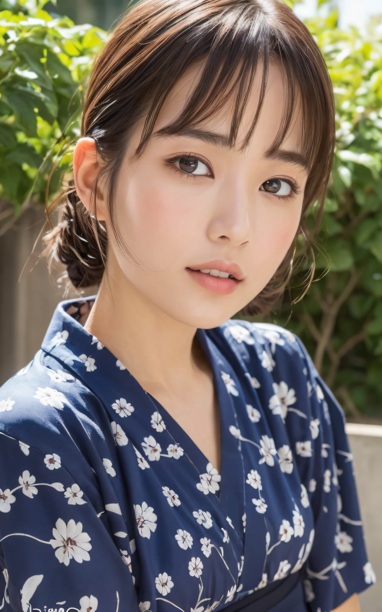 Model actress、One Woman、cool、Japanese and half European、Close-up of face、30 generation beauty、Realistic Skin、yukata