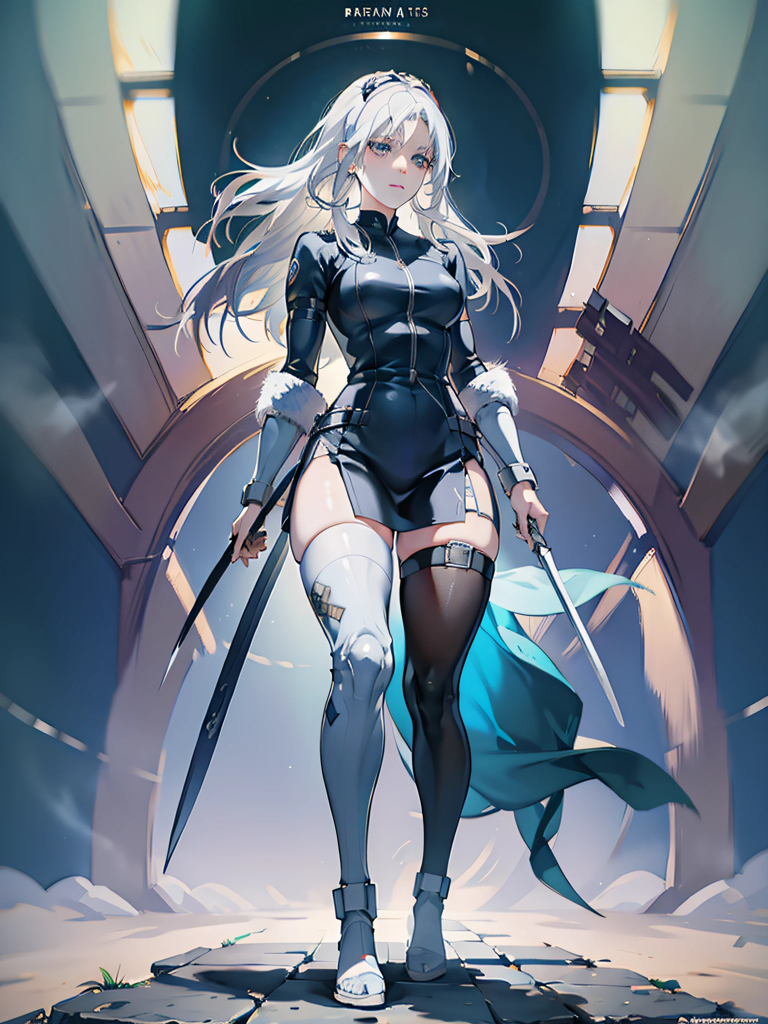 'Claymore, Claire, anime, full body, moving mode, silver hair, silver eyes, trending on artstation, deviantart, concept art, trending on artstation, digital painting, digital illustration, extreme detail, digital art, 4k, ultra hd, in Hueco Mondo.'