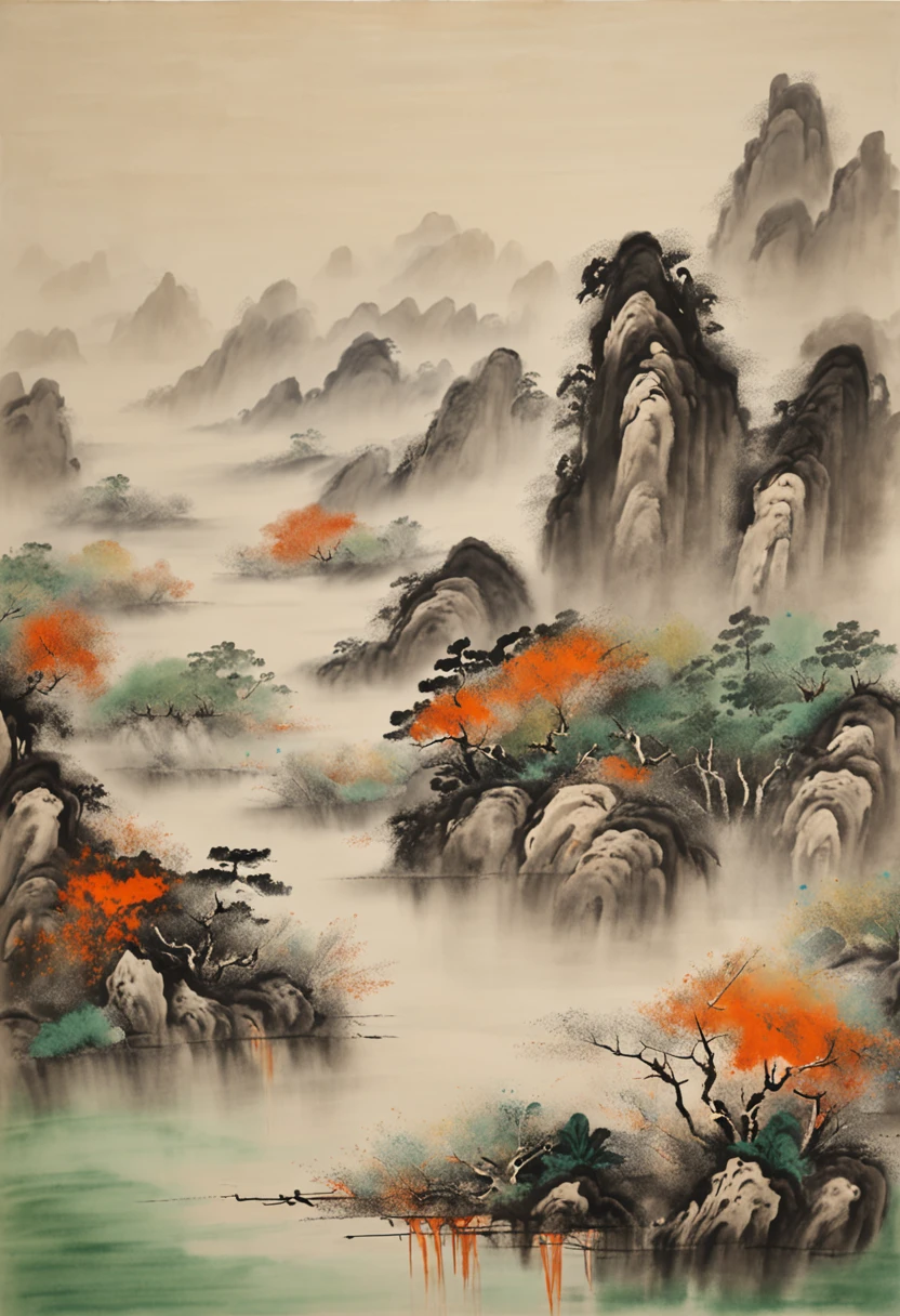 Chinese Masterpieces、ink wash style、A map of thousands of miles of rivers and mountains、((Ink Chinese painting:1))、China-style、