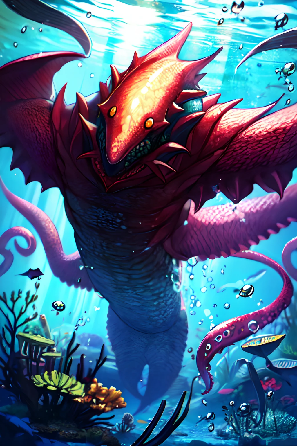 Cthulhu,monster,fish,tentaculata,A polluted underwater world,There is no light in the sky