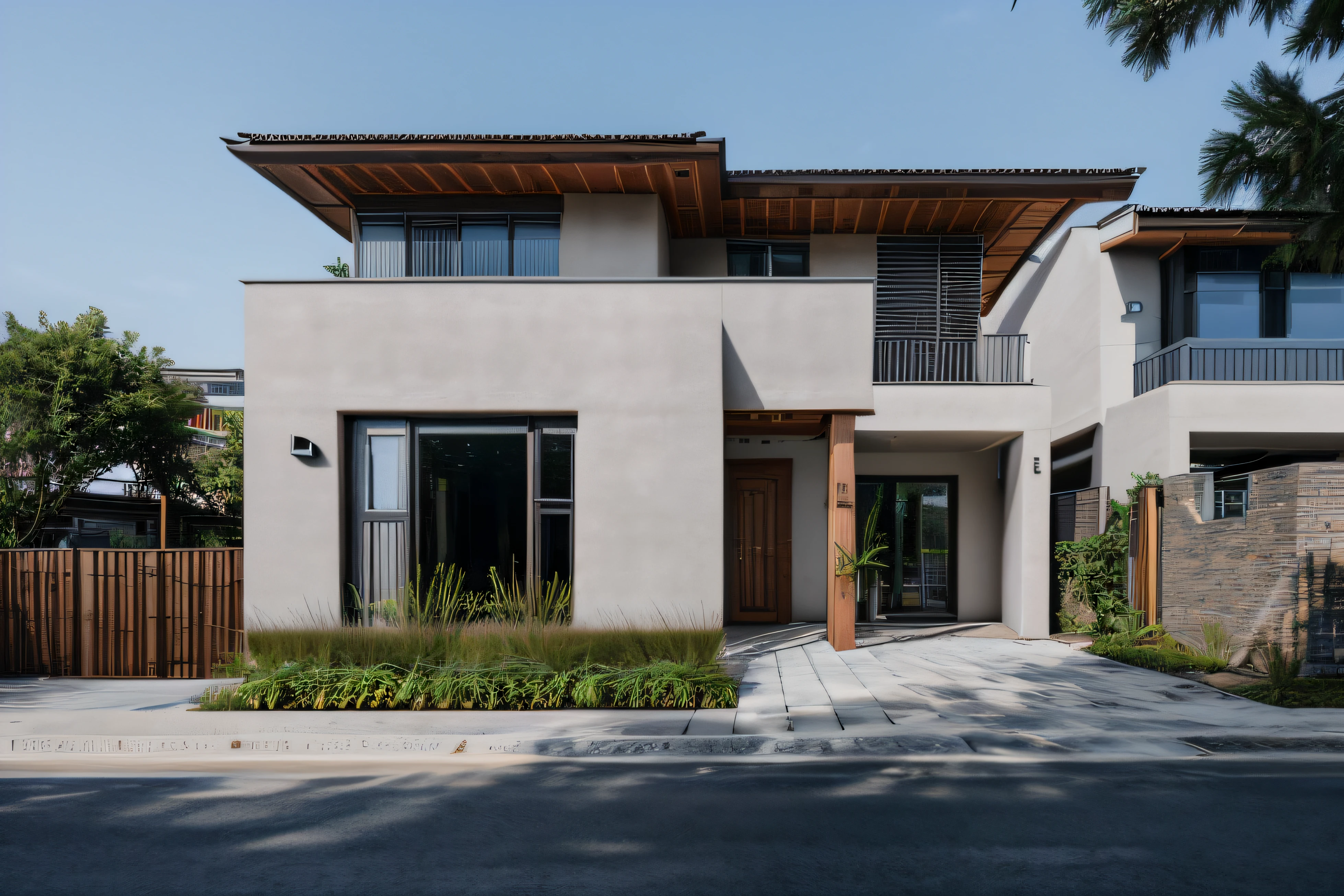 Zhu Ai_Rustic architecture,  Modern style, single house, Perspective, Outdoors, sky,tree, window, Blue sky, 
Best quality, Realistic, Photorealistic,Ultra detailed,8K,High quality texture,Intricate details,Detailed texture,finely detailed,
RAW photo, Photos of buildings, (highdetailskin:1.2),  hyper HD, Digital SLR, Soft lighting, High quality, filmgrain, Fujifilm XT3