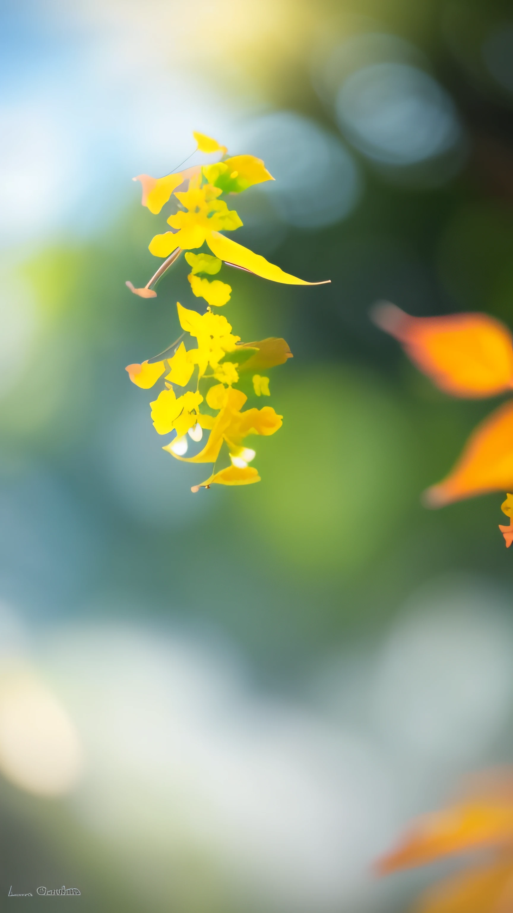 Autumn view,Scattered leaves,Water droplets scattered,Bright picture,blue-sky,Close-up partial shot,HDR,(Complicated details,ultra - detailed:1.2),cinematic photogtaphy,llight rays,shadowing,textured,at centre,tmasterpiece,best qualityer,8K,insanely details,Complicated details,ultra - detailed,Super quality,high detal,ultra - detailed