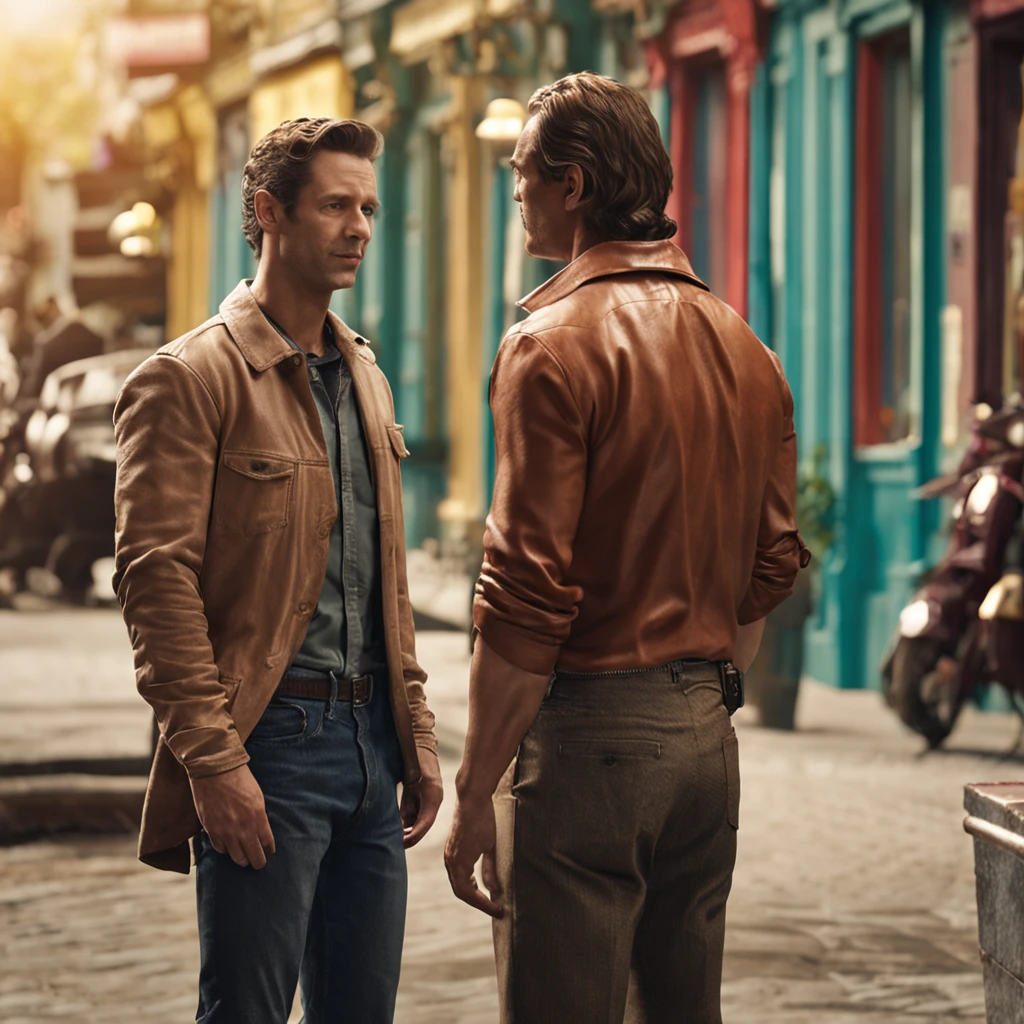 description: friends resolving disagreements by talking Features: two men a blond and a brunette Scenery:  in a restaurant Action: expressing your opinions in a frank and respectful dialogue Quality: Foto ultra realista, qualidade 8k, fullhd