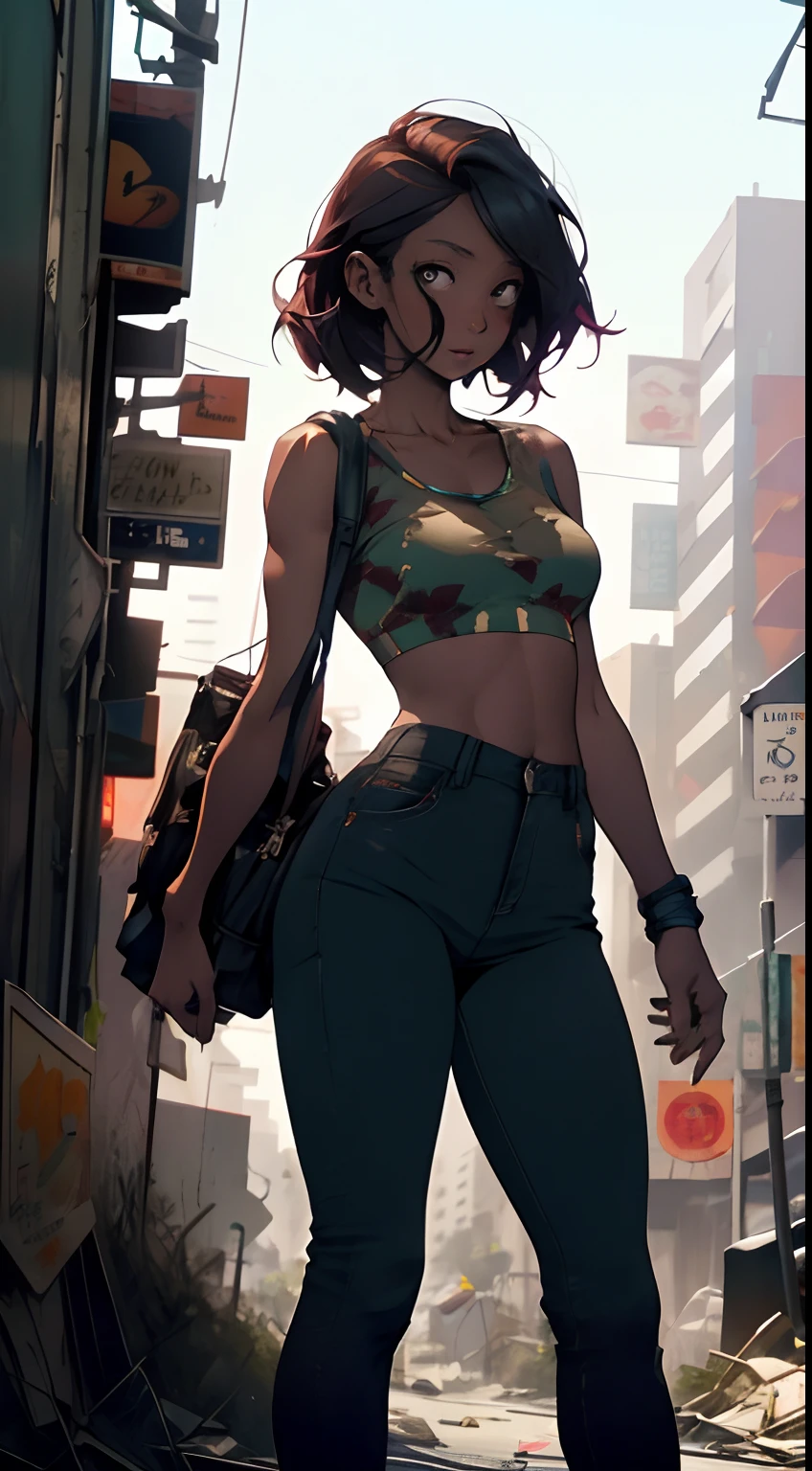 32-year-old woman, full body zombie woman walking around the city looking for something to eat, abandoned city background, shyness, collarbone, abdominals, fair skin, super high resolution, 8k, parameters Best quality, masterpiece, super high resolution, detailed skin, beautiful, studio lighting