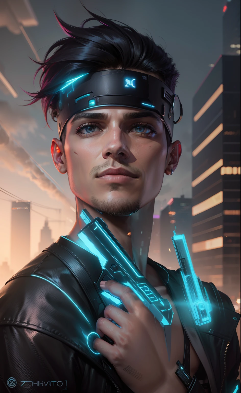 Change background cyberpunk handsome boy. Realistic face. 8k ultra realistic.