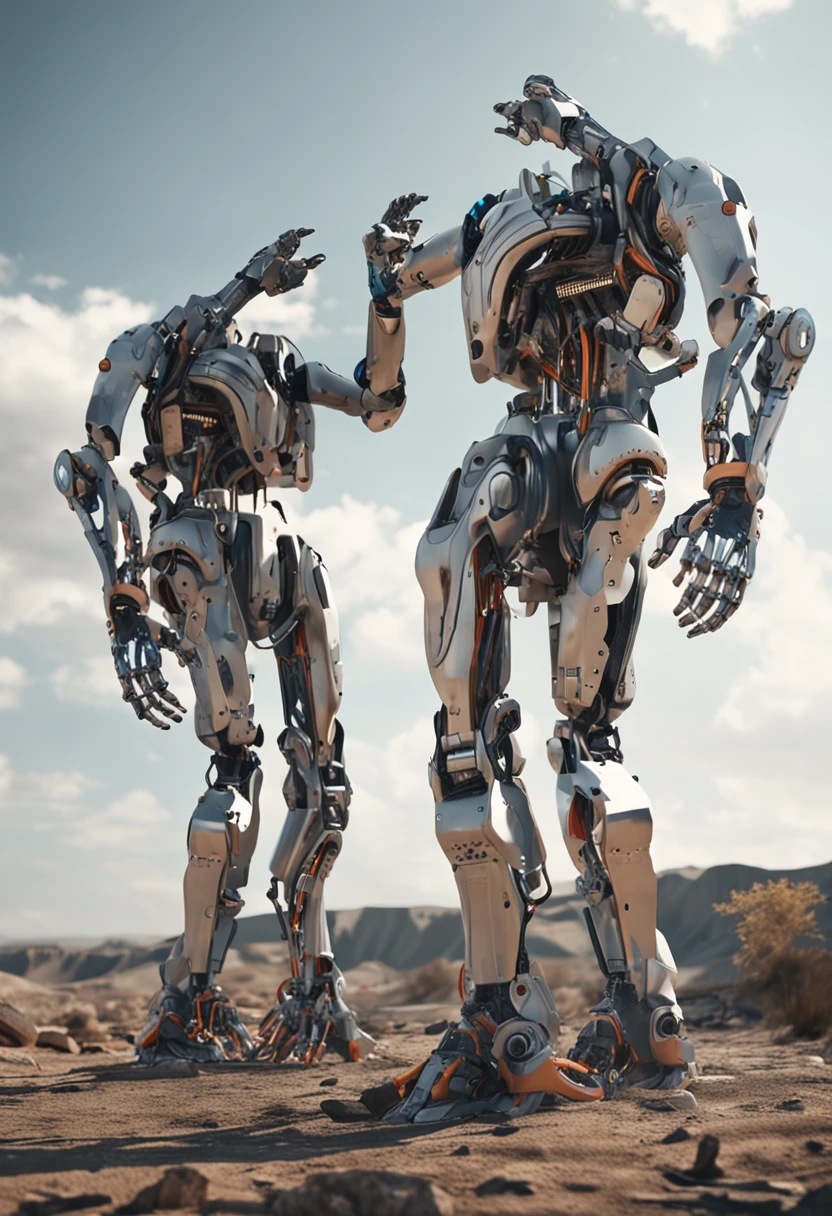 Fantasia De Alta Qualidade, cybernetic hands, There are two robotic hands that are touching each other, robotic limbs, robot arms, Robotic arms, Robotic outstretched arms, with robotic arms, robotic bionic technical, robotic, extended robotic arms, robot hands, robot dragon hands and feet, robotic limbs on the ground, robotic prosthetic limbs, robots, foco em dois androides, futuristic robot body, partial robotic body, energy in the hands, circuitos brilhantes, com lente 120mm, light lighting.