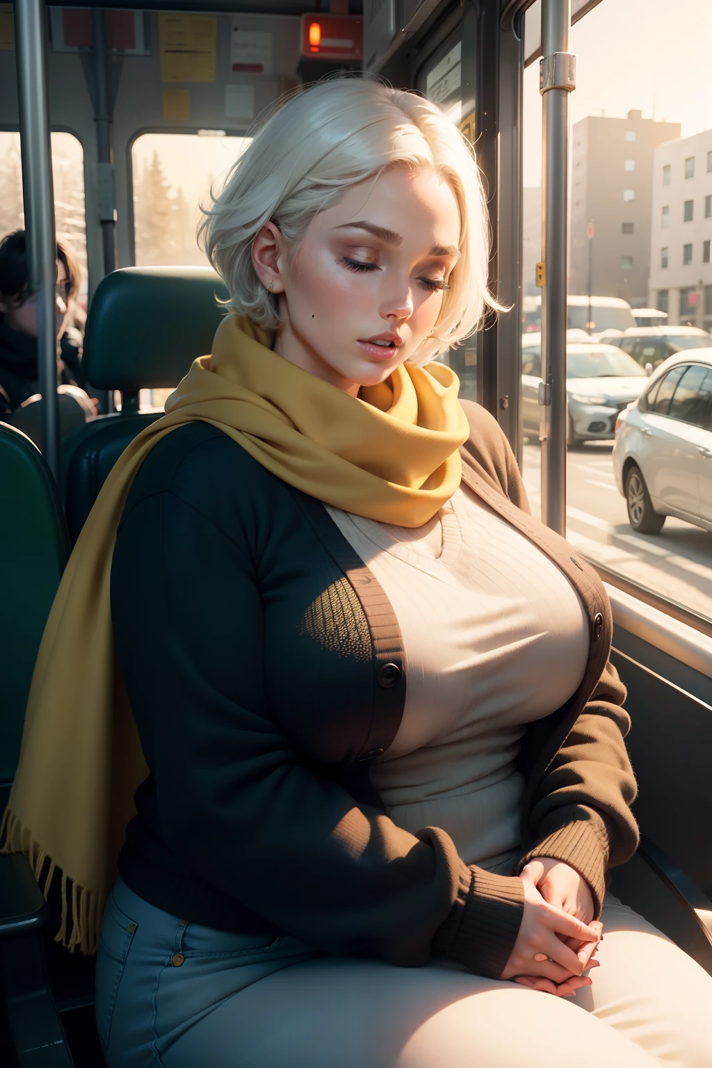 ((A very cute woman gets Full naked in a crowded train.)).((wearing a white silk plunging open shirt: 1.5.)). 40k, photography, masterpiece, best quality, dark grey background, ((1girl blue eyes and gorgeous light blonde hair, she wears glasses on her beautiful face, )). a beautiful Caucasian woman with big ass full soft breasts and white skin, varied poses.((Huge breasts :1.4)), Ultra-detailed face, Detailed eyes. in a crowded train station. (no bra) and (big beautiful hard nipple).((she is wet)).