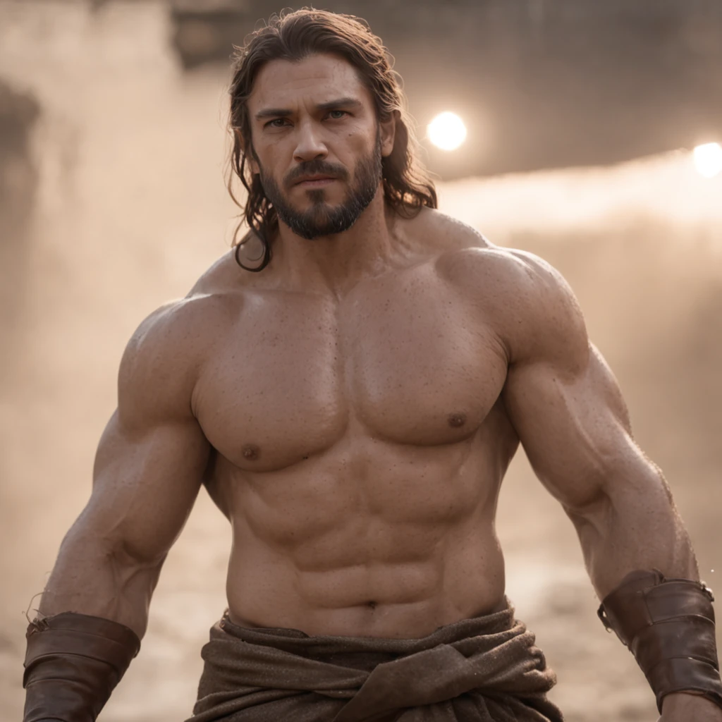 (Professional 3D rendering:1.3) de (Realistic:1.3) Foto de arte mais bonita do mundo，Features soft, bright male heroes, ((Epic hero fantasy rough muscular man wet hero angry look long hair short beard and fierce expression in dynamic pose, fantastic location, majestoso ambiente desordenado)), corpo inteiro 8k unidade render, action shot, poros da pele, very dark lighting, sombreamento pesado, circunstanciado, Rosto detalhado, (vibrante, fotogrdeia realista, Realistic, Dramatic, Escuro, foco nítido, 8k), (Old leather clothes damaged by bad weather:1.4), ((((Use peles)))), (intrincado:1.4), decadente, (altamente detalhado:1.4), pintura digital, rendering by octane, art stations, Conceito-Arte, liso, foco nítido, illustration, germe da arte, (Loish:0.23), Wlop Ilya Kuvshinov, e Greg Rutkowski e Alphonse Mucha Gracias, (global ilumination, studiolight, Light Volumetric), chuva forte, floating particles, patife, fantasia, Onze, corpo inteiroesbian, ((Fundo escuro e antigo da cidade:1.3)),CGSesociedade,art stations