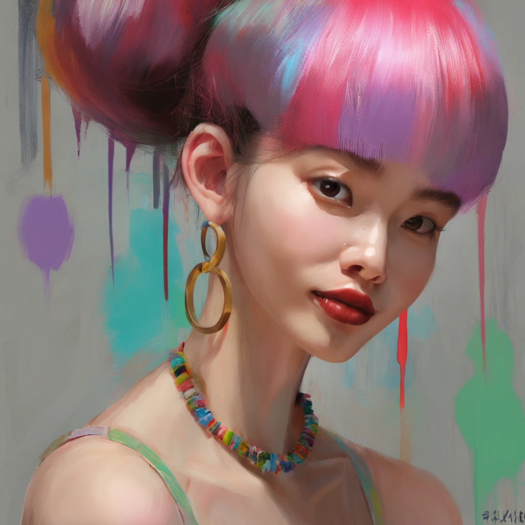 black hair, hair bobbles, wince, longeyelashes, solid circle eyes, light smile, ear blush, fang, Kizi, Surrealism, drop shadow, anaglyph, stereogram, tachi-e, pov, atmospheric perspective, blurry foreground, 8k, super detail, ccurate, best quality