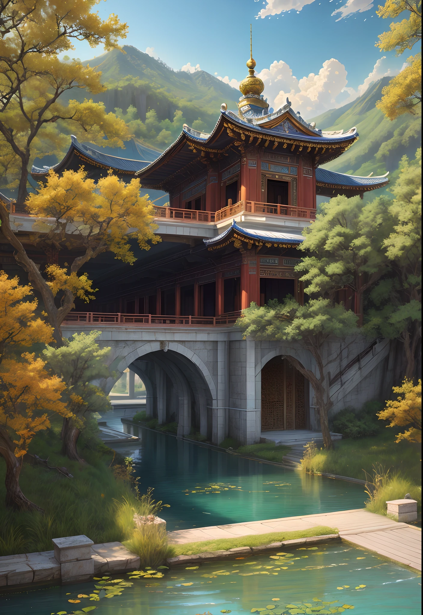 scenecy，Eau，Old Summer Palace，（Very detailed CG unity 8k wallpaper），most beautiful artwork in the world，Professional majestic oil painting，iintricate，high detal，sharp fokus，dramatics，Realistic painting art