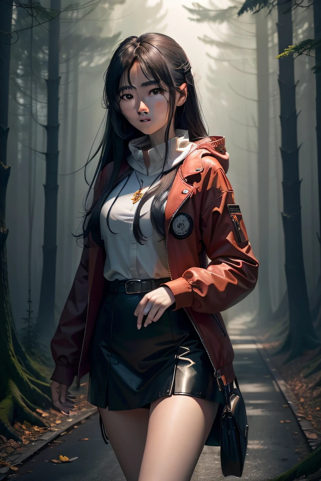 On this quiet night，A young woman named Li Ling，Walking home with an inexplicable uneasiness。She passed through an old forest，Feeling an eerie atmosphere surrounding her。The sound of the wind coming from the woods seemed to be whispering，spine-chilling。