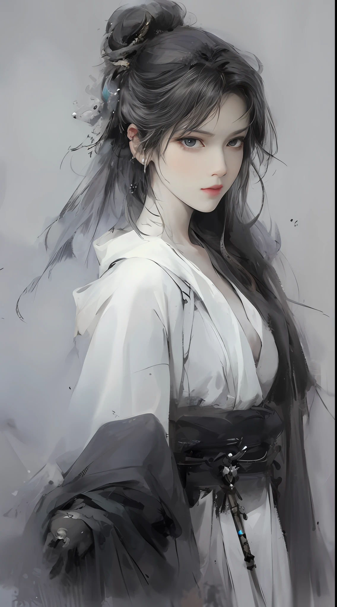 a painting of a woman with long hair wearing a white dress, beautiful character painting, guweiz, artwork in the style of guweiz, by Yang J, by Fan Qi, by Zhang Han, by Zeng Jing, by Zhou Wenjing, guweiz masterpiece, by Li Song, by Ye Xin, beautiful anime portrait, by Song Xu