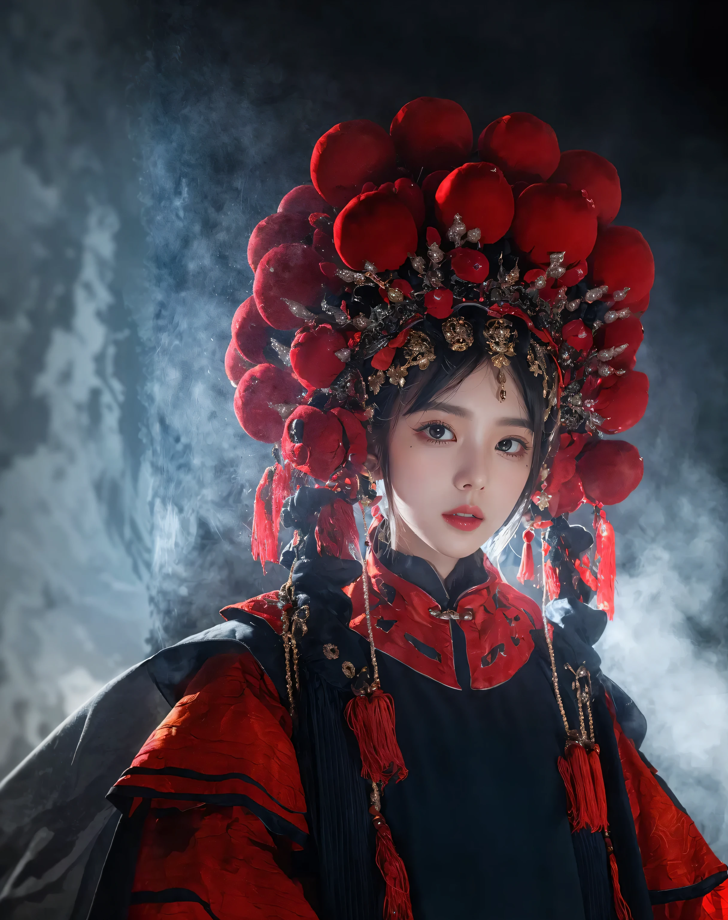 Wearing a red and black dress，Arad woman in a red hat, Palace ， A girl in Hanfu, Hanfu, Traditional beauty, a beautiful fantasy empress, China Princess, Princesa chinesa antiga, Wearing ancient Chinese clothes, Traditional Chinese clothing, Chinese costume, Chinese traditional, inspired by Li Mei-shu, Chinese girl, Chinese woman, Inspired by Lan Ying