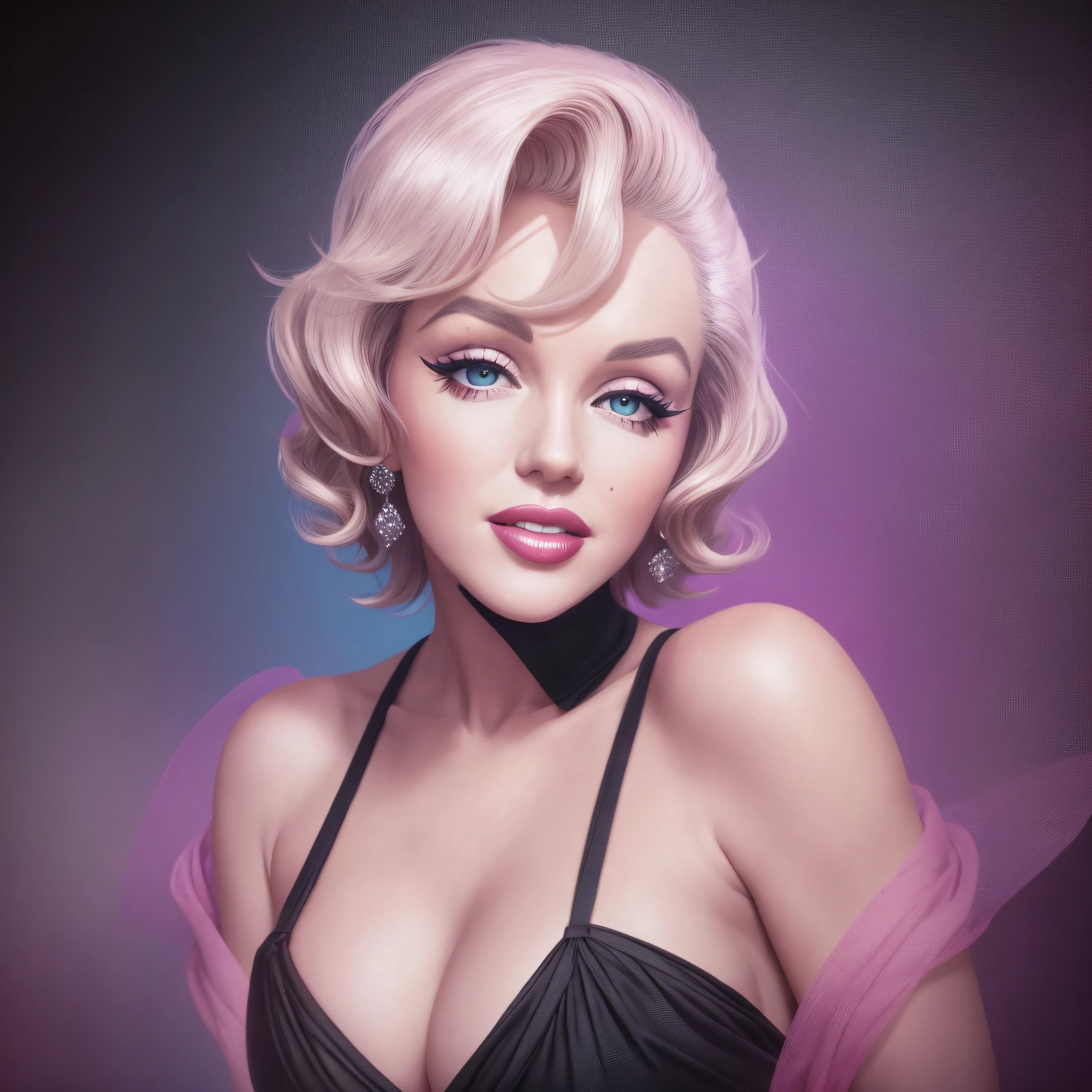 'close the portrait of Marlyn Monroe in sensual costume, sexy pose, hyper realistic, pastel colors, complementary colors, soft colors, vibrant colors, dramatic colors, vapor wave, retrowave, black and white, colorful, artochrome, highly detailed, 4k --auto --s2