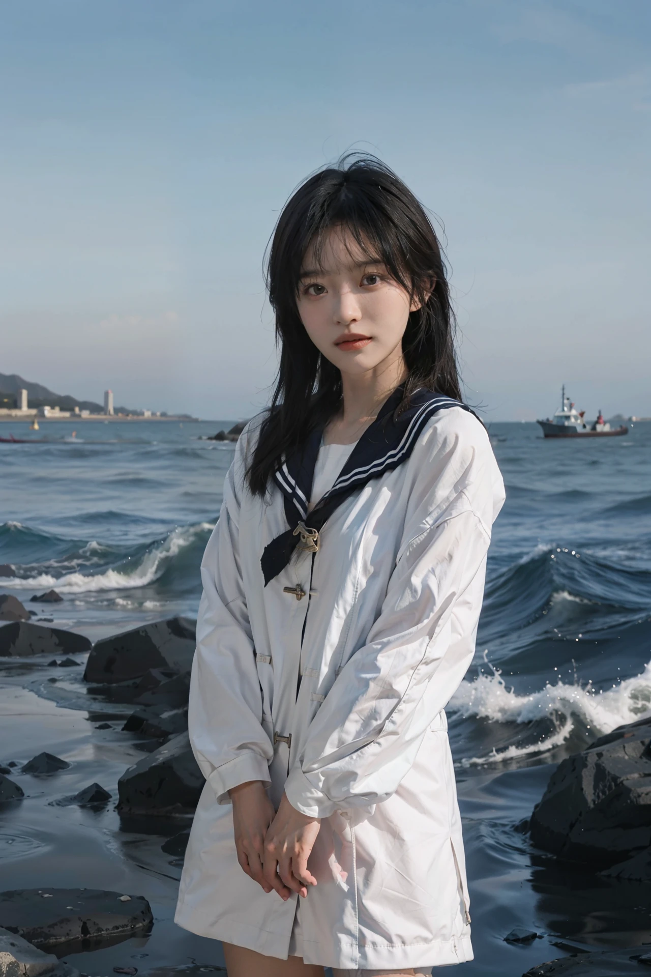 a sailor suit,beachside,Kizi,young ,8k,Raised sexy,adolable