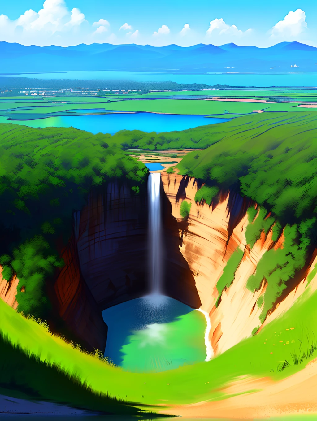 Above the waterfall,It is dotted with lakes。A lake is like a tank of rich green wine。A lake resembles an ancient bronze mirror,A lake resembles a transparent blue