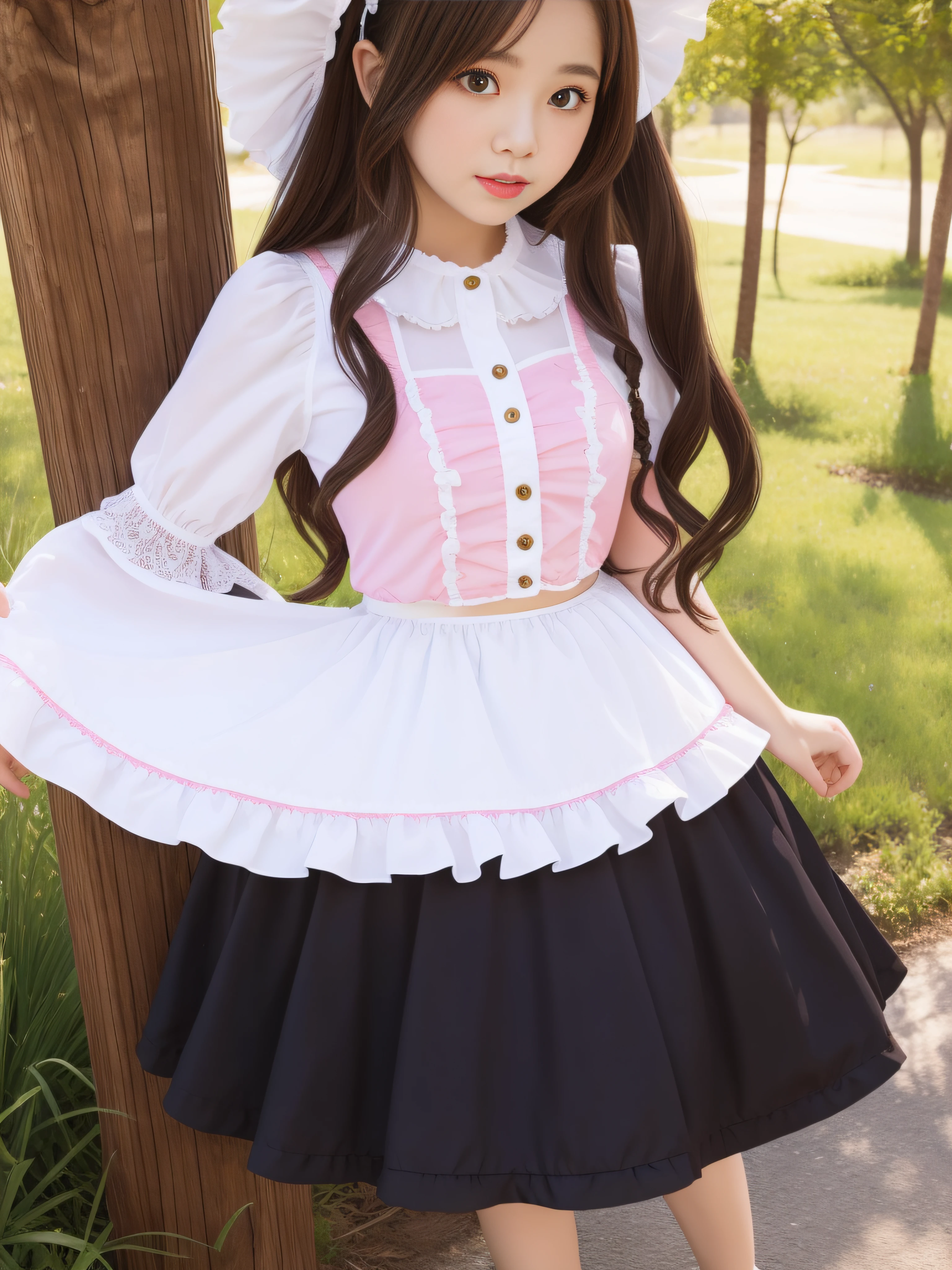 masterpiece , top quality , very detailed , 1 person, ((contrasting eyes)) , standing , blouse, skirt , bangs , room , indoor
